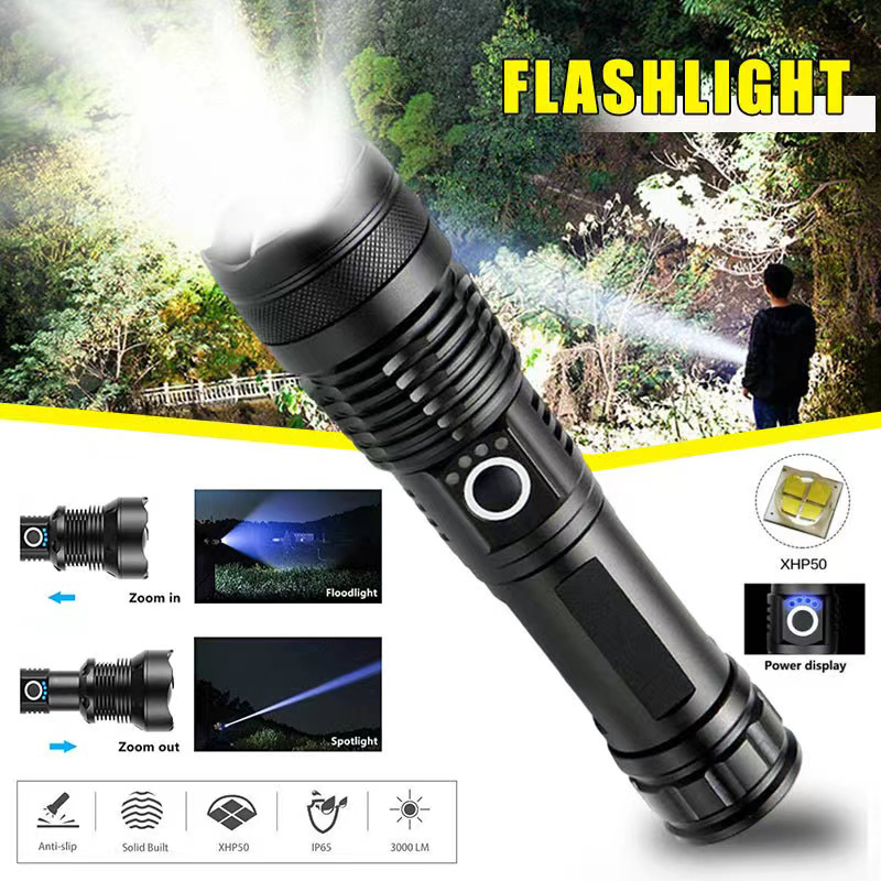 Outdoor Lighting Diy - High Power XHP70 Led-zaklamp USB-C oplaadbare