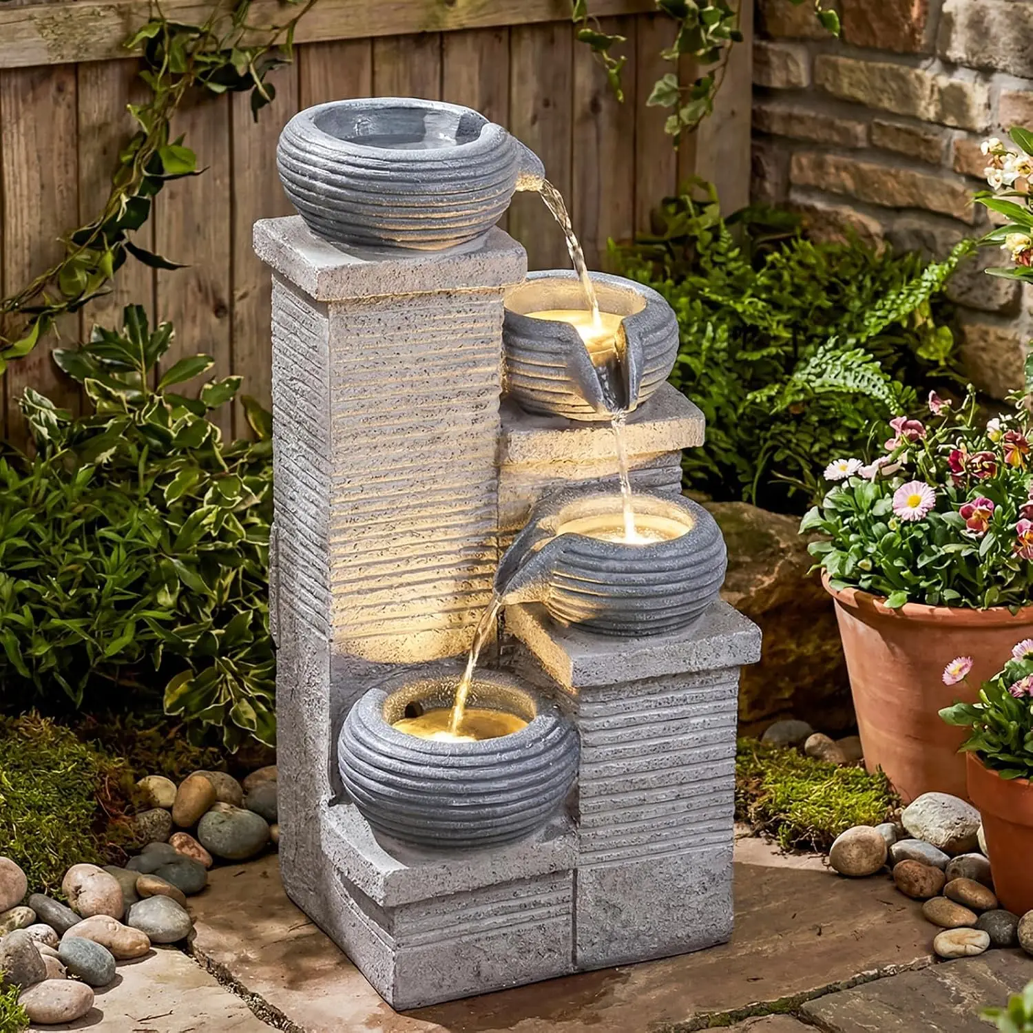 4-laags waterfontein voor buit - Outdoor Zen Lighting recensie en prijs