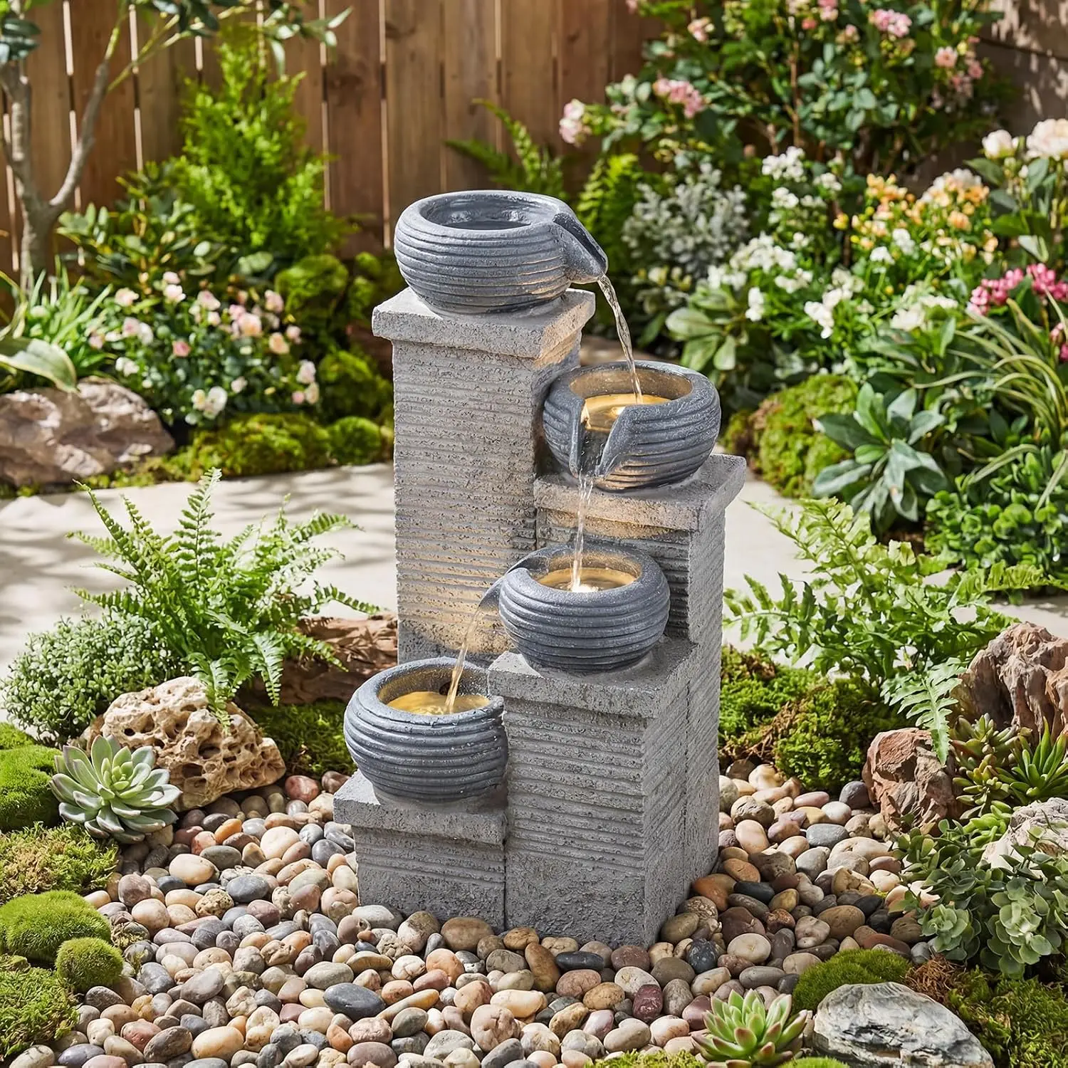 4-laags waterfontein voor buit - Outdoor Zen Lighting recensie en prijs