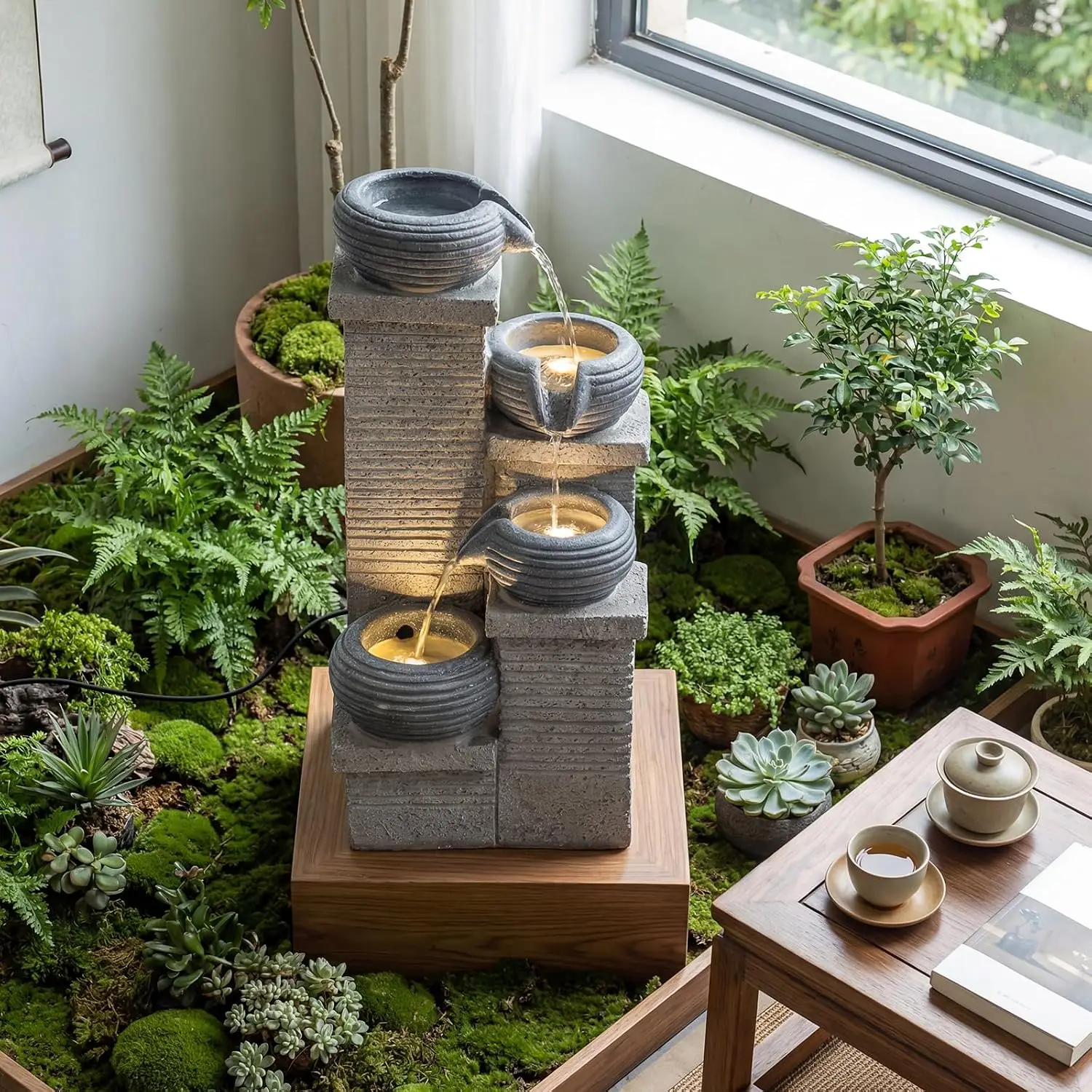4-laags waterfontein voor buit - Outdoor Zen Lighting recensie en prijs